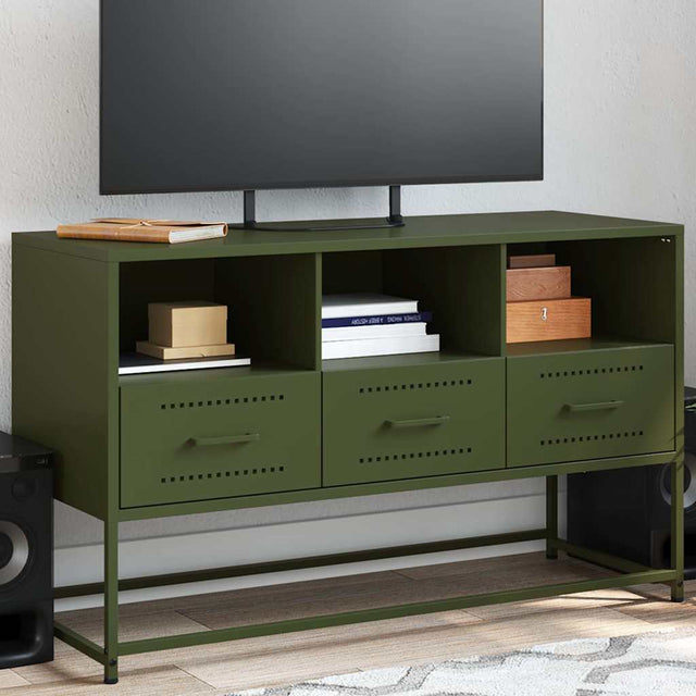 Vidaxl tv-meubel 100,5x39x60,5 cm staal olijfgroen