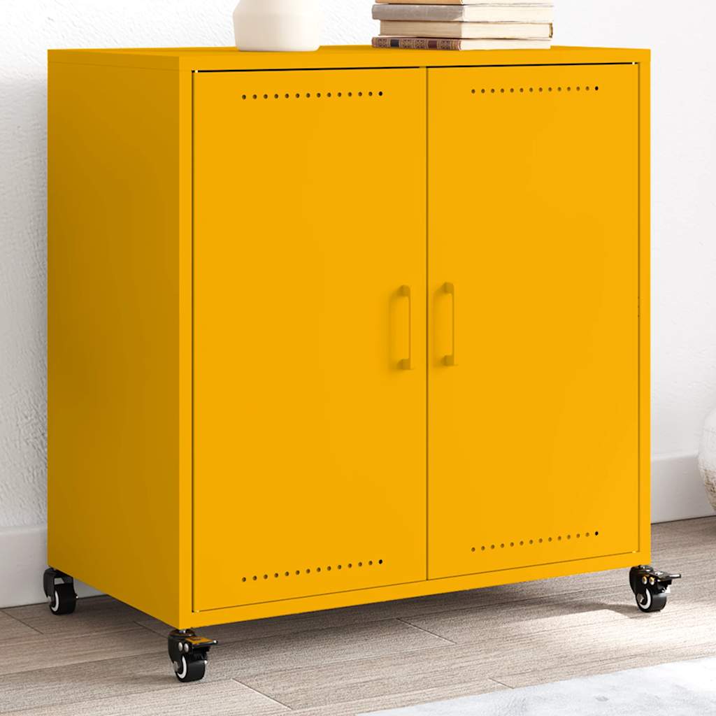 Vidaxl dressoir 68x39x72 cm staal mosterdgeel