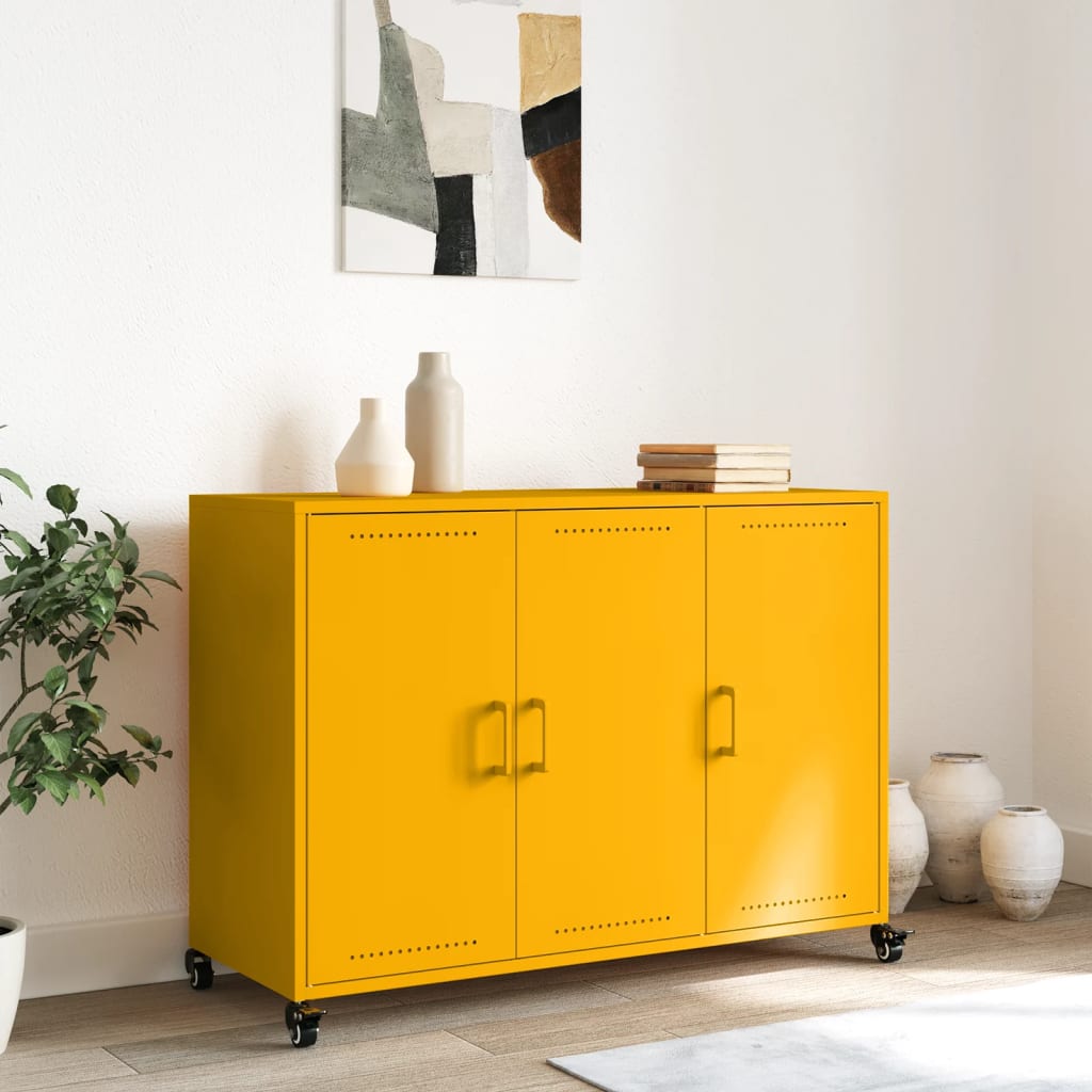 Vidaxl dressoir 100,5x39x72 cm staal mosterdgeel