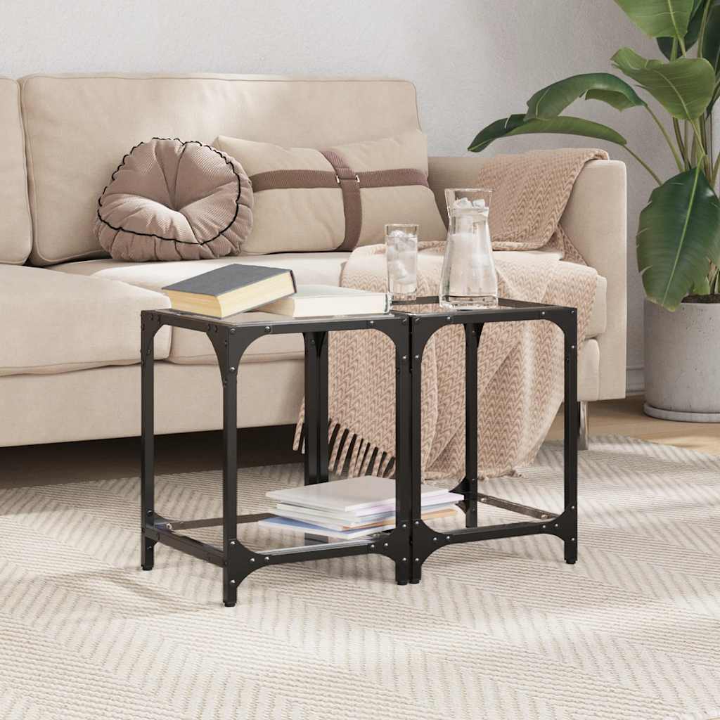 Vidaxl salontafels 2 st met transparant glazen blad 30x30x40 cm staal