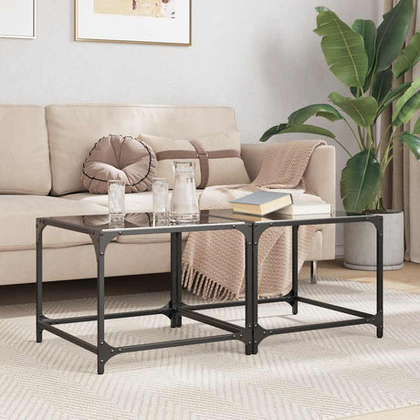 Vidaxl salontafels 2 st met zwart glazen blad 50x50x40 cm staal