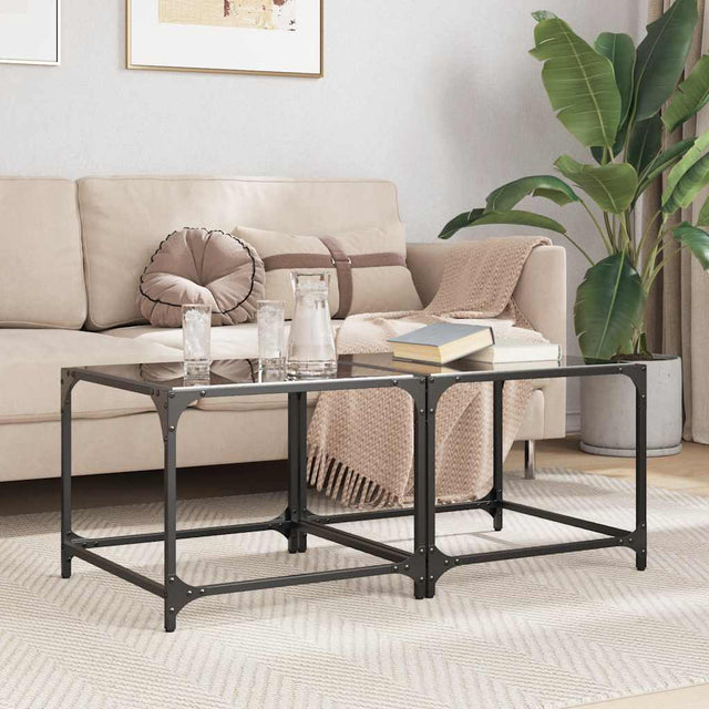 Vidaxl salontafels 2 st met zwart glazen blad 50x50x40 cm staal