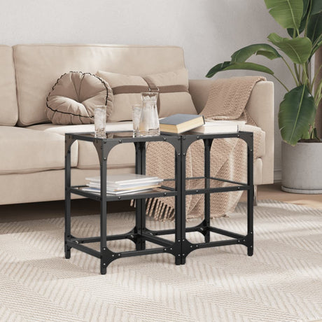 Vidaxl salontafels 2 st met zwart glazen blad 30x30x45 cm staal