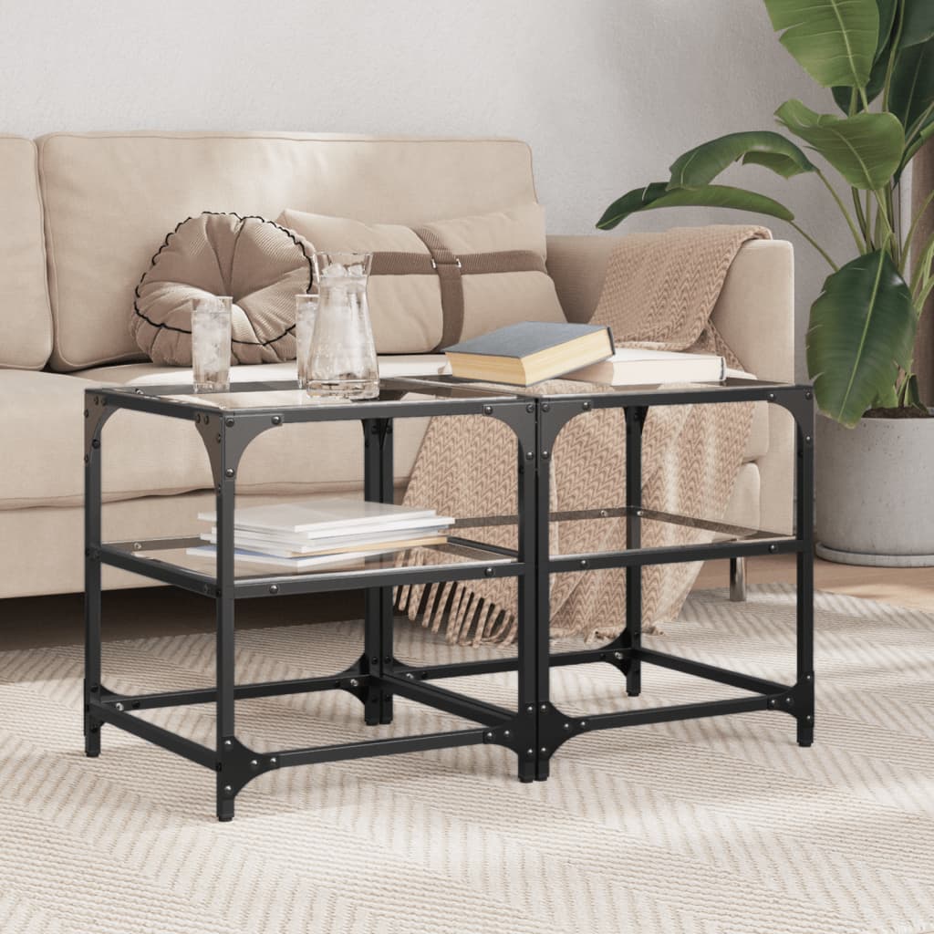 Vidaxl salontafels 2 st met transparant glazen blad 40x40x45 cm staal