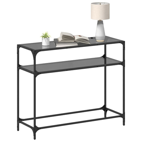 Vidaxl wandtafel met zwart glazen blad 98x35x81 cm staal