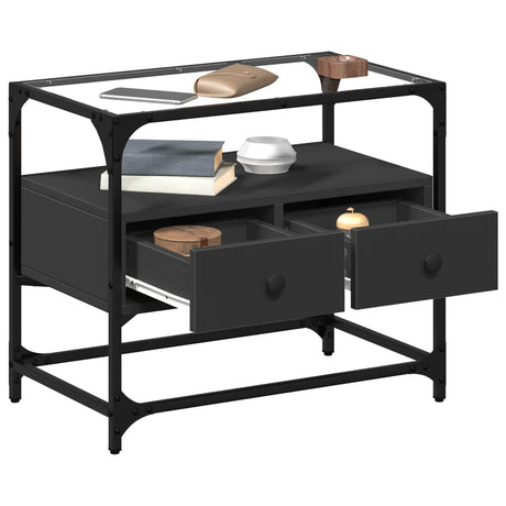 Vidaxl tv-meubel met glazen blad 60x35x51 cm bewerkt hout zwart