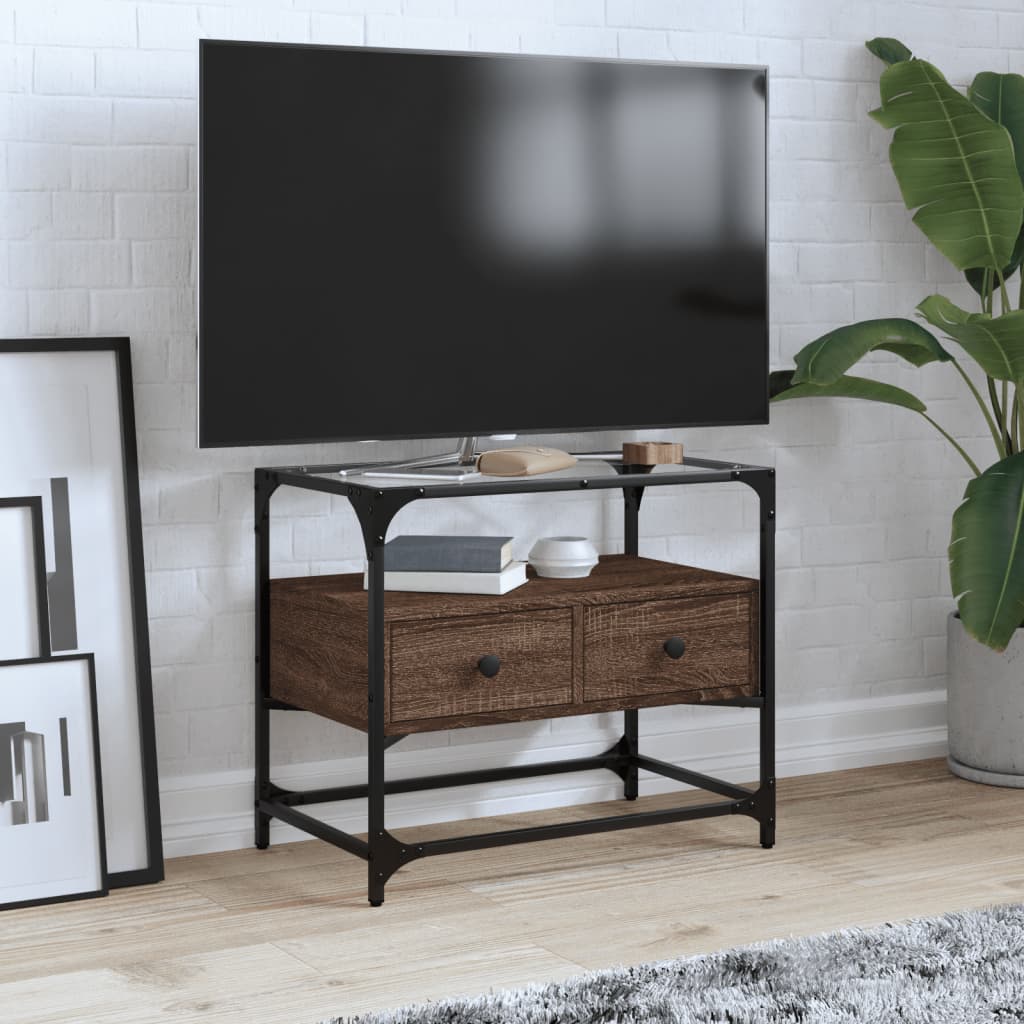 Vidaxl tv-meubel met glazen blad 60x35x51 cm hout bruin eikenkleurig