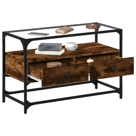 Vidaxl tv-meubel met glazen blad 80x35x51 cm hout gerookt eikenkleurig