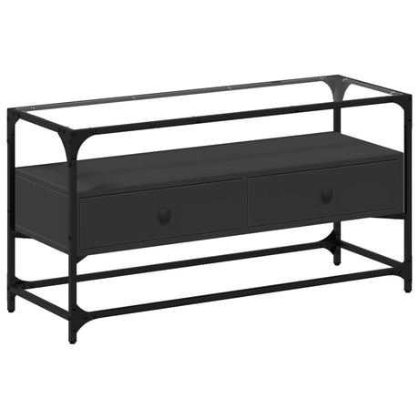 Vidaxl tv-meubel met glazen blad 98x35x51 cm bewerkt hout zwart