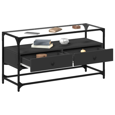 Vidaxl tv-meubel met glazen blad 98x35x51 cm bewerkt hout zwart