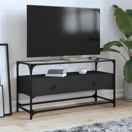 Vidaxl tv-meubel met glazen blad 98x35x51 cm bewerkt hout zwart