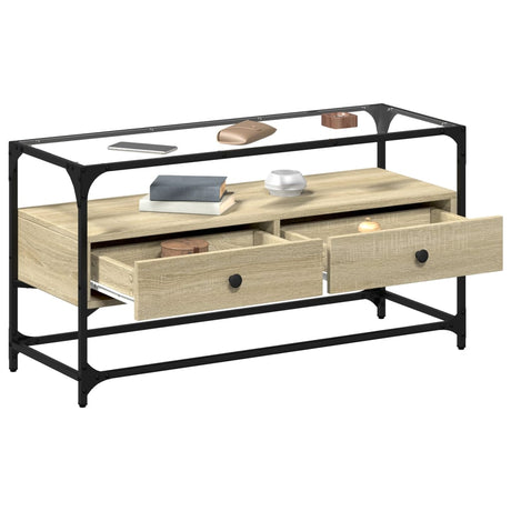 Vidaxl tv-meubel met glazen blad 98x35x51 cm bewerkt hout sonoma eiken