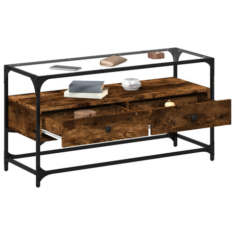 Vidaxl tv-meubel met glazen blad 98x35x51 cm hout gerookt eikenkleurig