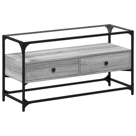 Vidaxl tv-meubel met glazen blad 98x35x51 cm bewerkt hout grijs sonoma