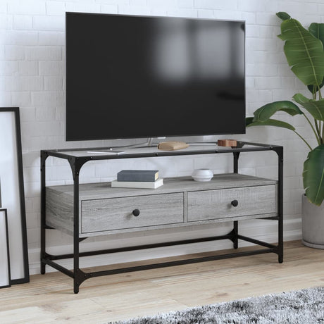 Vidaxl tv-meubel met glazen blad 98x35x51 cm bewerkt hout grijs sonoma