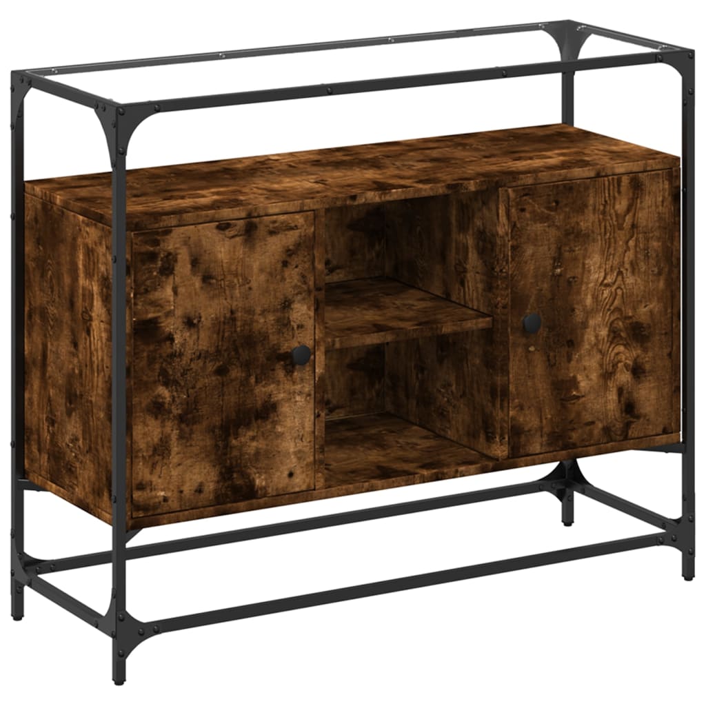 Vidaxl dressoir met glazen blad 98x35x81 cm hout gerookt eikenkleurig