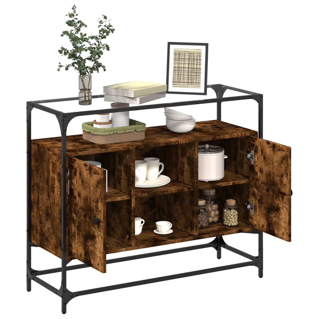 Vidaxl dressoir met glazen blad 98x35x81 cm hout gerookt eikenkleurig