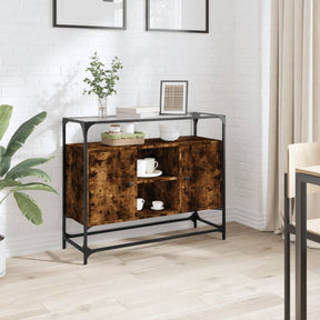 Vidaxl dressoir met glazen blad 98x35x81 cm hout gerookt eikenkleurig