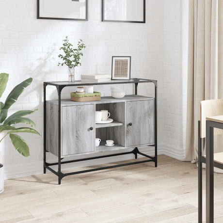 Vidaxl dressoir met glazen blad 98x35x81 cm bewerkt hout grijs sonoma