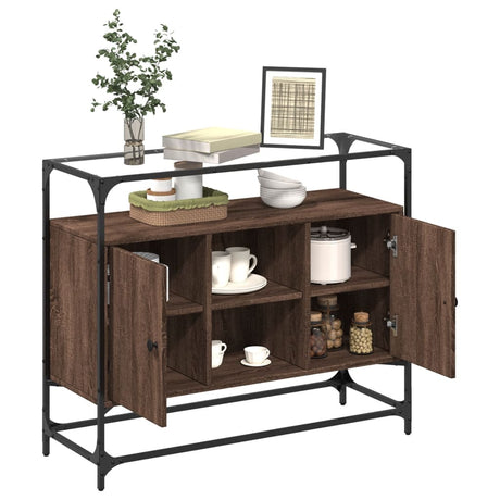 Vidaxl dressoir met glazen blad 98x35x81 cm hout bruin eikenkleurig