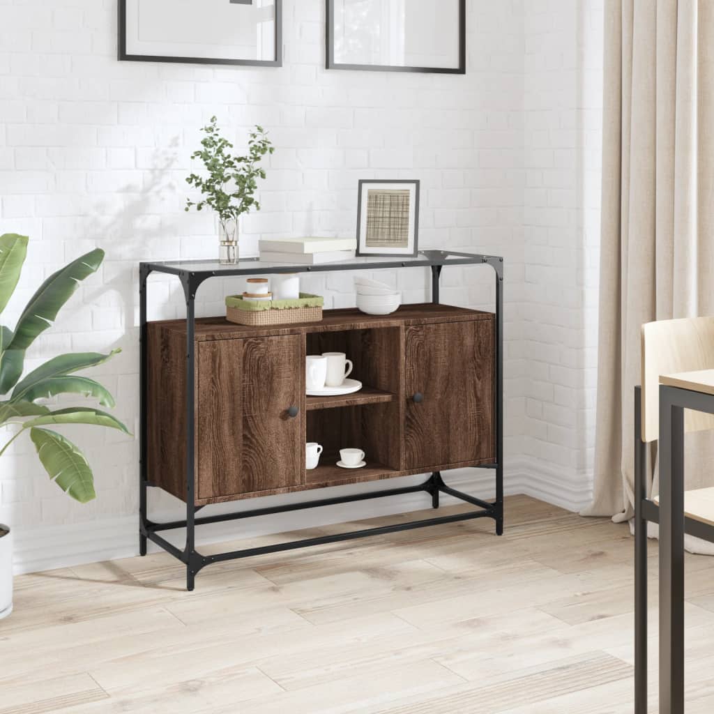 Vidaxl dressoir met glazen blad 98x35x81 cm hout bruin eikenkleurig