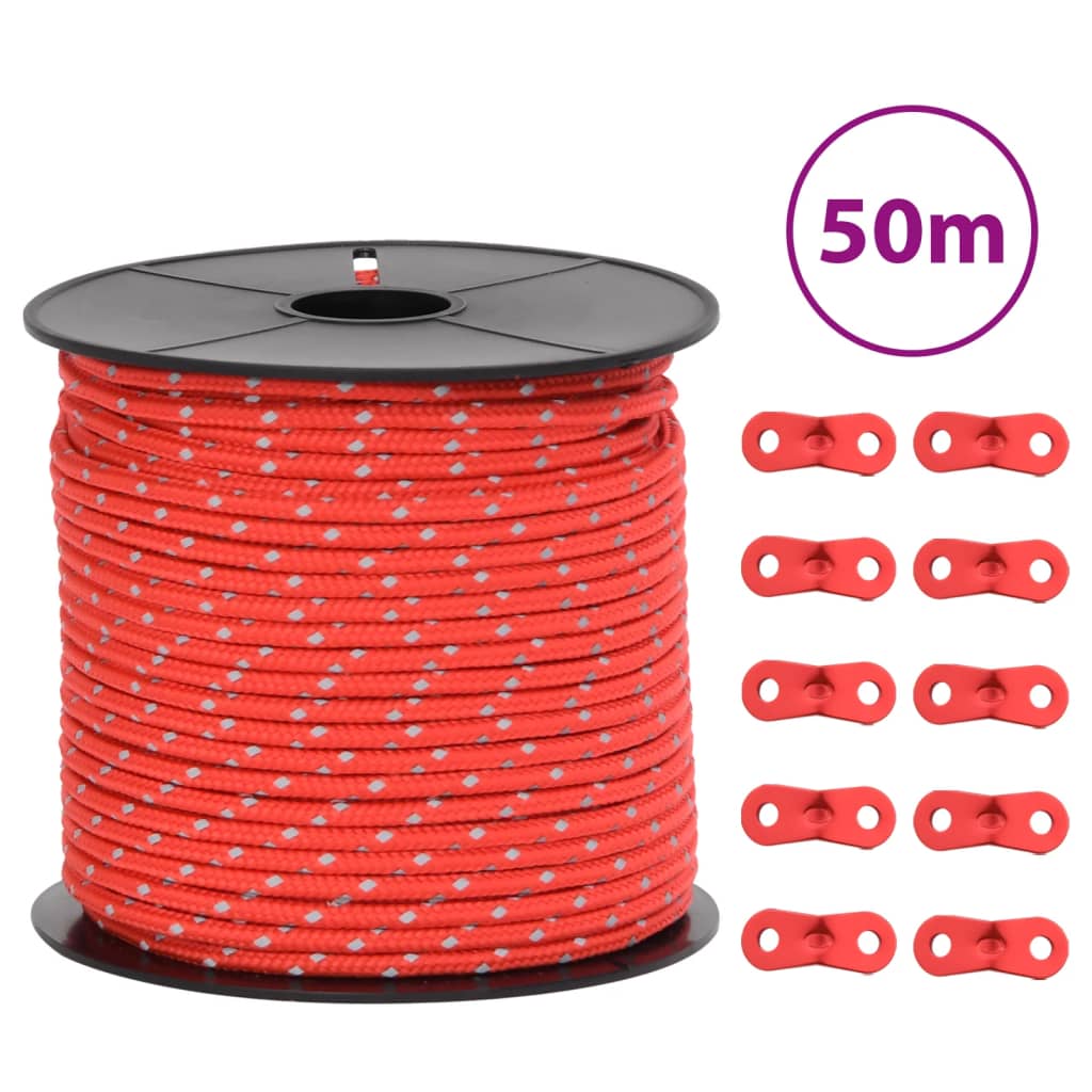 Vidaxxl Zelt-Abspannleine mit Reflektorstreifen und Spannern 50 m 4 mm