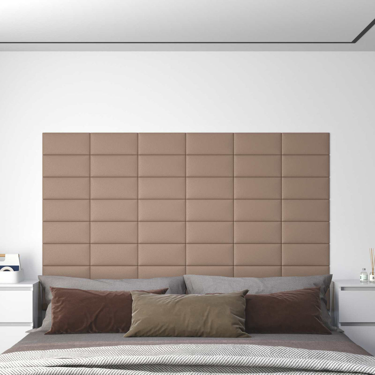 Vidaxl wandhoofdbord 12 st 30 x 15 cm cappuccino stof