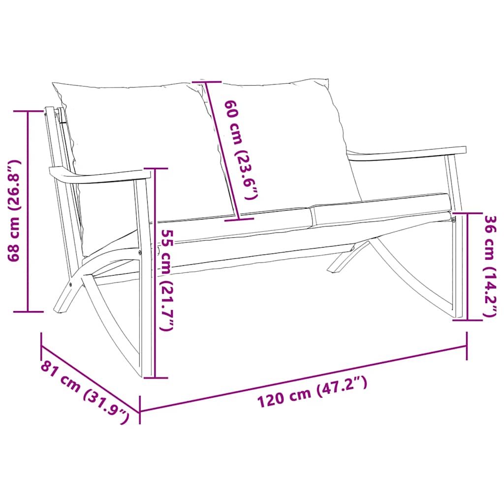 Vidaxl tuinbank met kussens 120 cm staal zwart