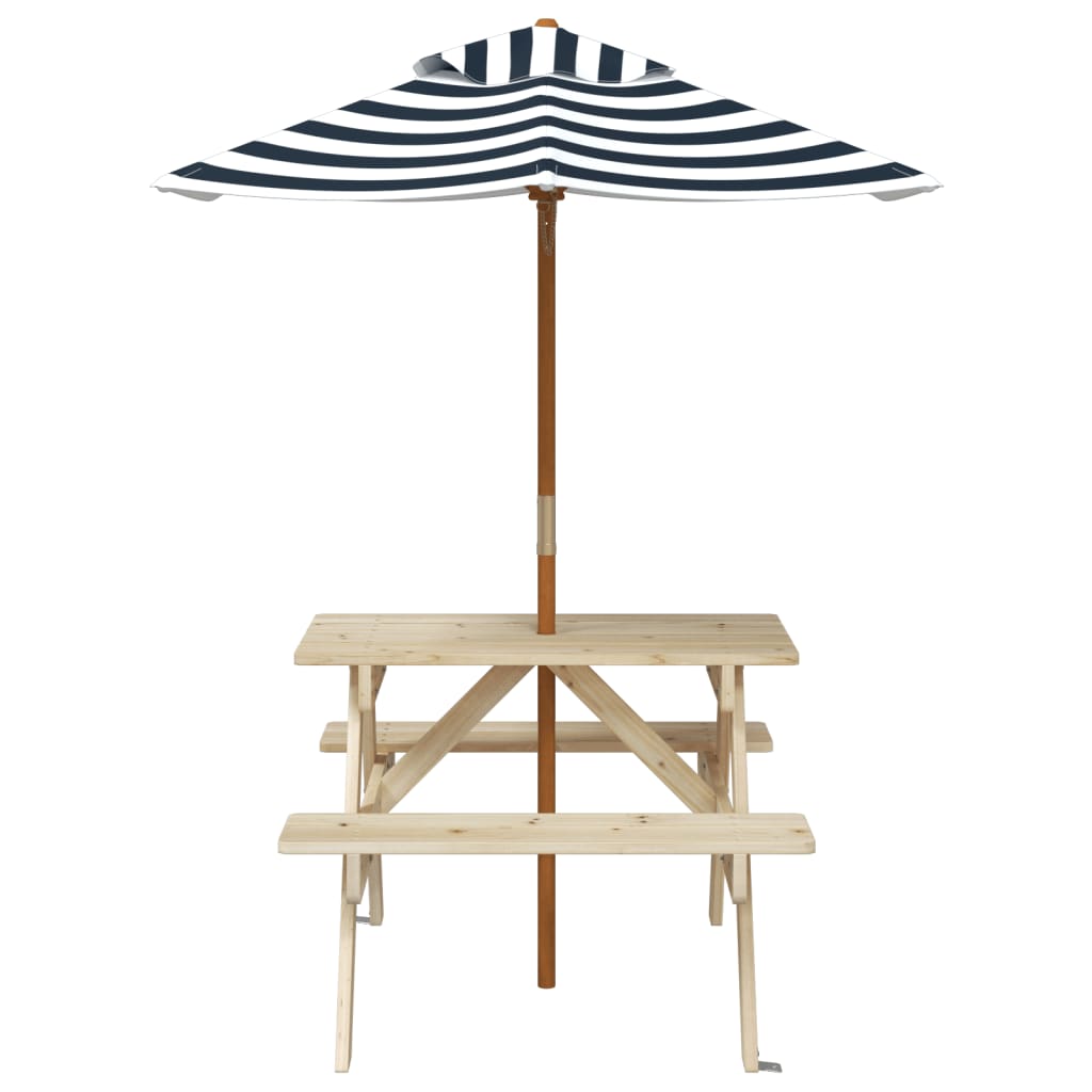 Vidaxl picknicktafel voor 4 kinderen met parasol massief vurenhout