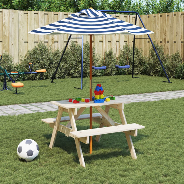 Vidaxl picknicktafel voor 4 kinderen met parasol massief vurenhout