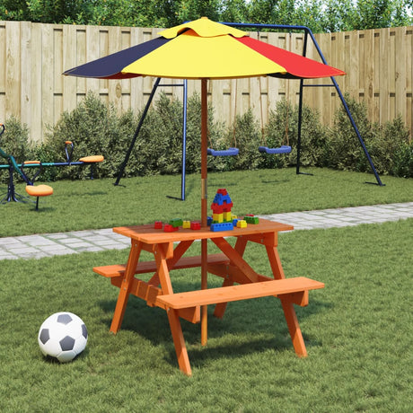 Vidaxl picknicktafel voor 4 kinderen met parasol massief vurenhout