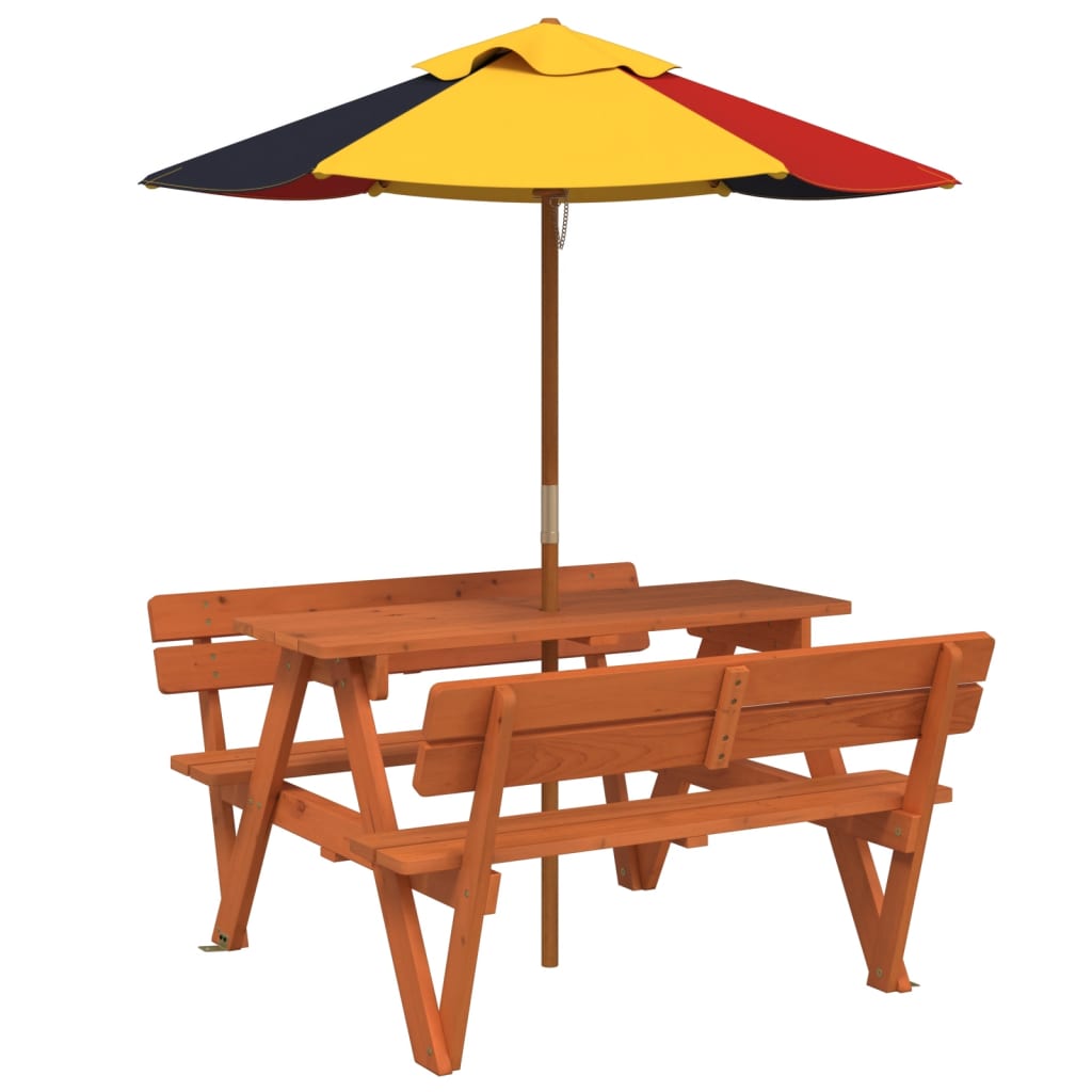 Vidaxl picknicktafel voor 4 kinderen met parasol massief vurenhout