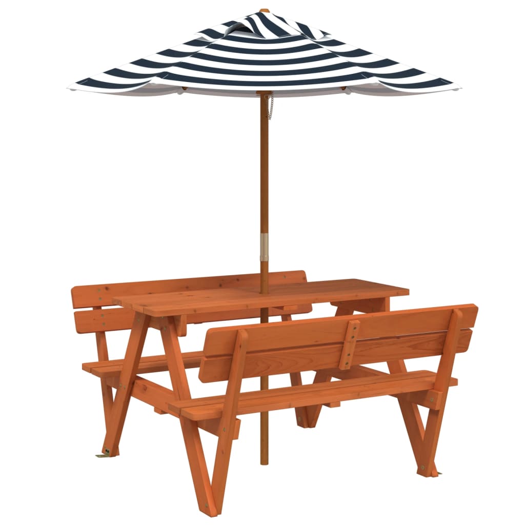 Vidaxl picknicktafel voor 4 kinderen met parasol massief vurenhout