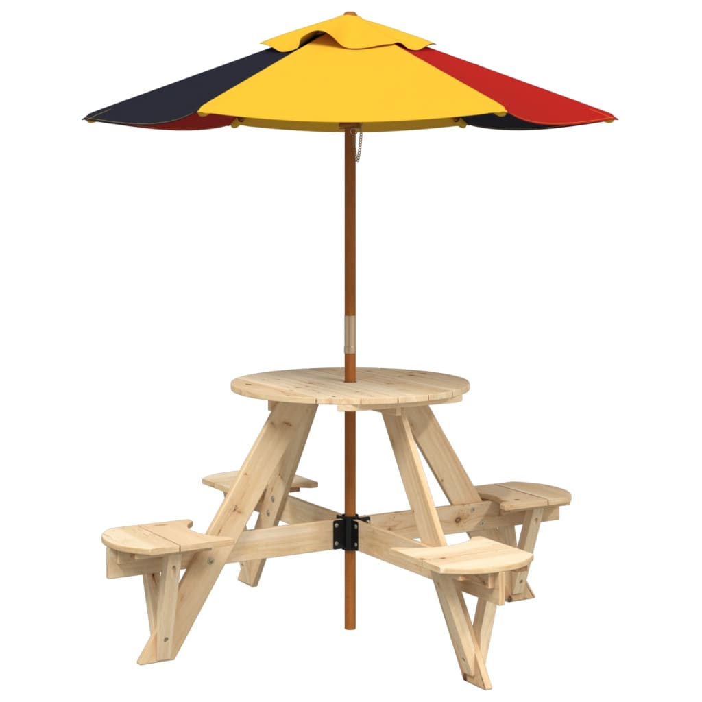 Vidaxl picknicktafel voor 4 kinderen met parasol rond vurenhout