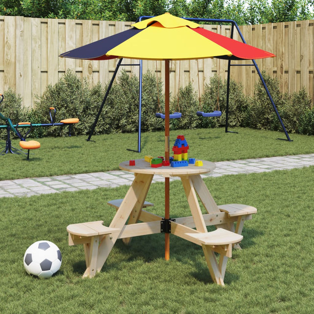 Vidaxl picknicktafel voor 4 kinderen met parasol rond vurenhout