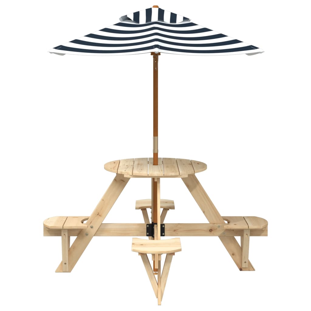Vidaxl picknicktafel voor 4 kinderen met parasol rond vurenhout