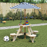 Vidaxl picknicktafel voor 4 kinderen met parasol rond vurenhout
