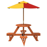 Vidaxl picknicktafel voor 4 kinderen met parasol rond vurenhout