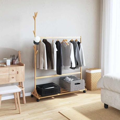 Vidaxx Kleiderständer mit Haken und Rollen 100x35x157 cm Bambus