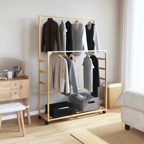 Vidaxx Kleiderständer mit Regalen und Rollen 90x35x155 cm Bambus