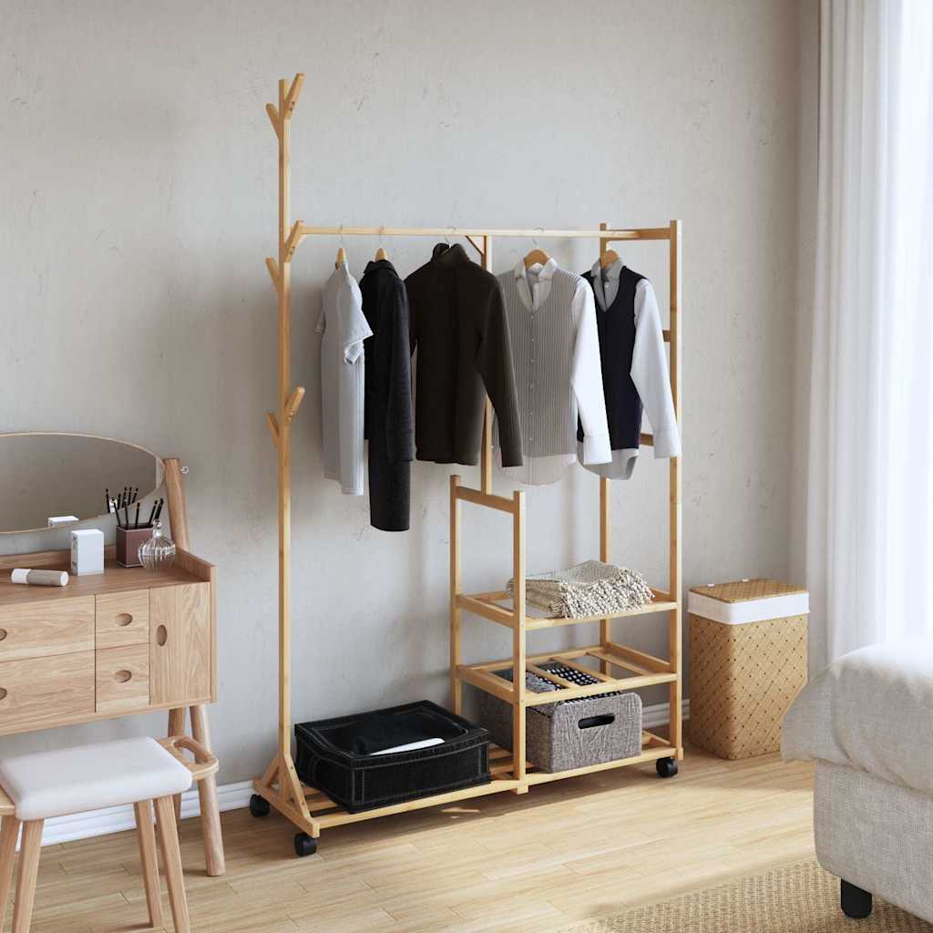 Vidaxx Kleiderständer mit Regalen und Rollen 100x38x175,5 cm Bambus