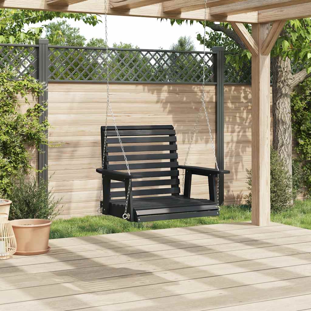 VidaXL Gartenschaukelstuhl mit Metallketten, massives Kiefernholz, schwarz