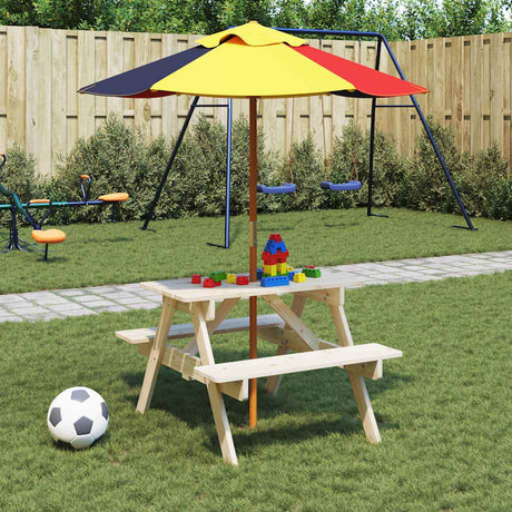 Vidaxl picknicktafel voor 4 kinderen met parasolgat massief vurenhout