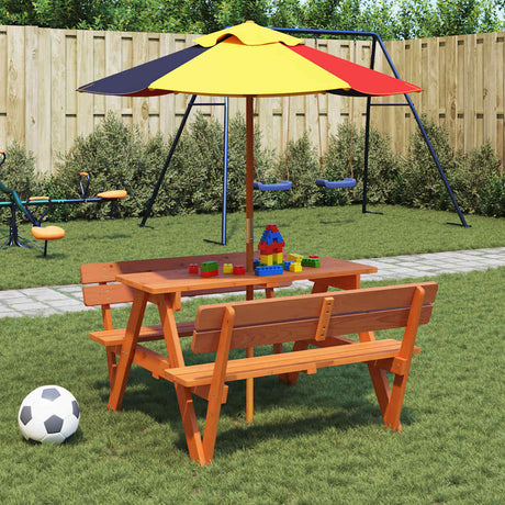 Vidaxl picknicktafel voor 4 kinderen met parasolgat massief vurenhout