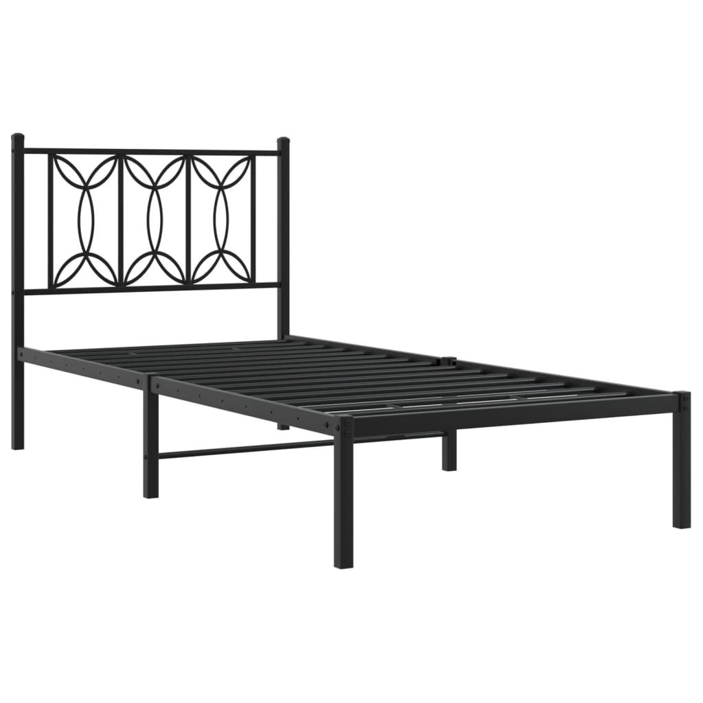 Vidaxl bedframe met hoofdbord metaal zwart 75x190 cm