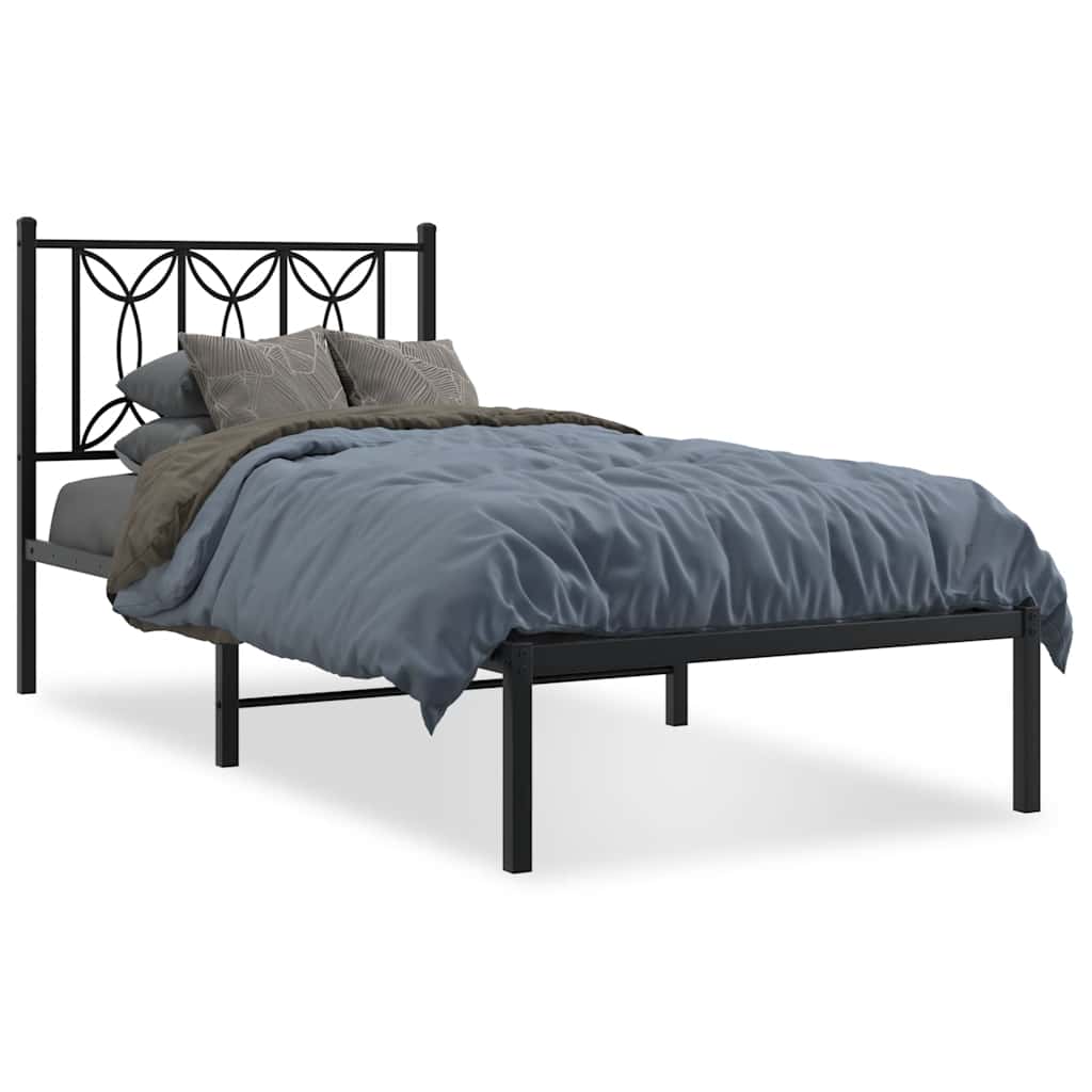 Vidaxl bedframe met hoofdbord metaal zwart 90x190 cm