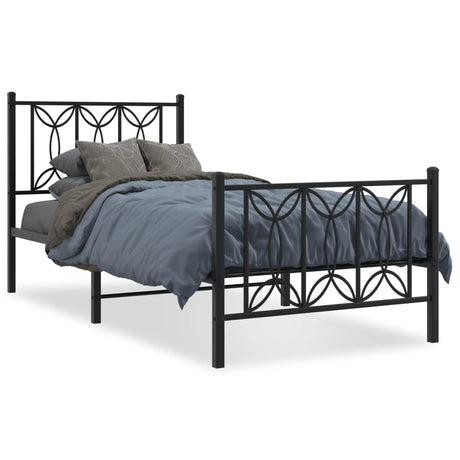 Vidaxl bedframe met hoofd- en voeteneinde metaal zwart 75x190 cm