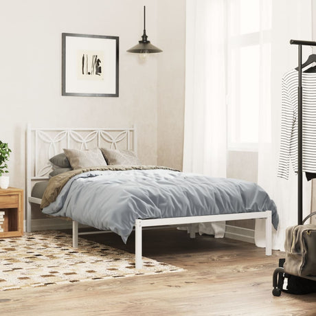 Vidaxl bedframe met hoofdbord metaal wit 107x203 cm
