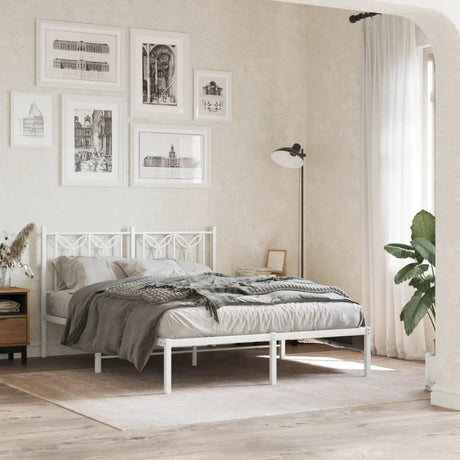 Vidaxl bedframe met hoofdbord metaal wit 135x190 cm