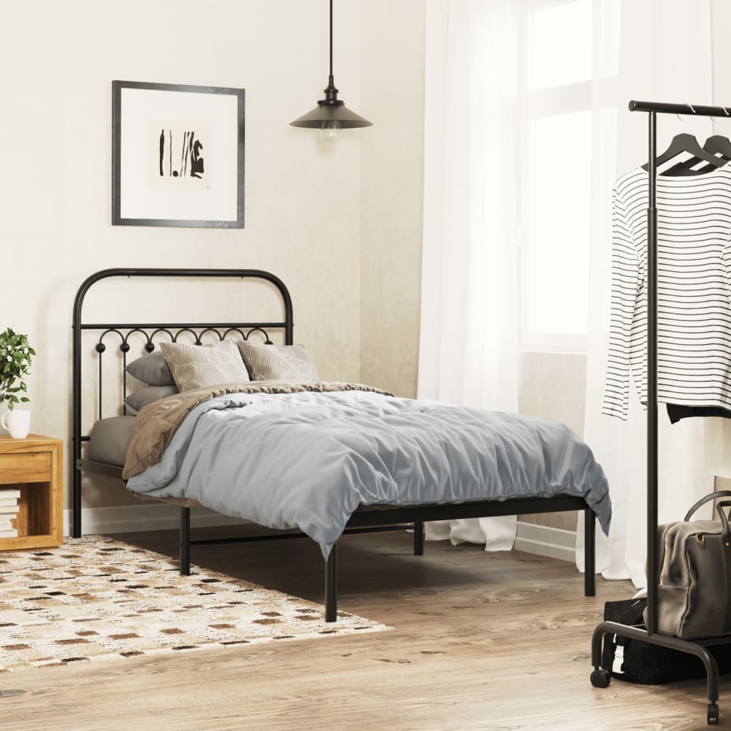 Vidaxl bedframe met hoofdbord metaal zwart 90x200 cm